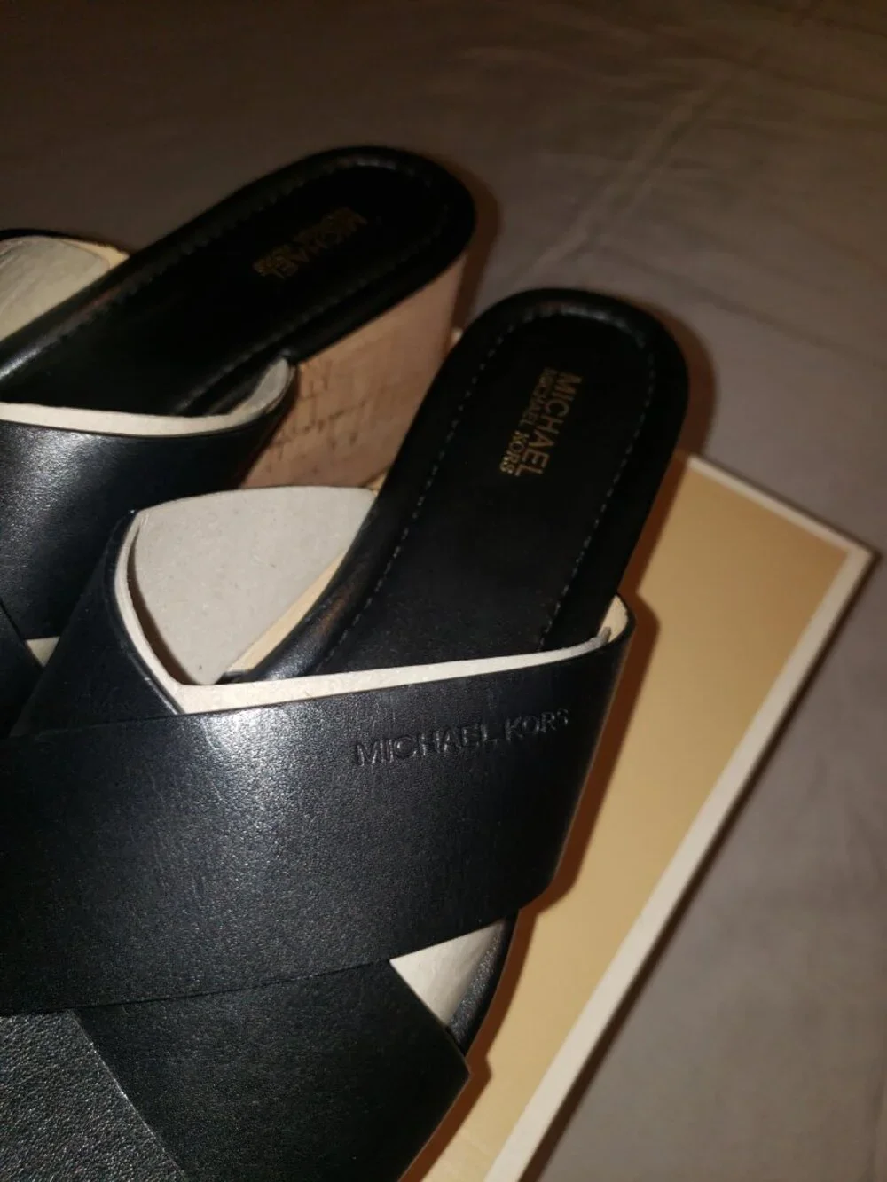 Michael Kors Vivianna Slide Leather Sandals Black 8.5M NIB New